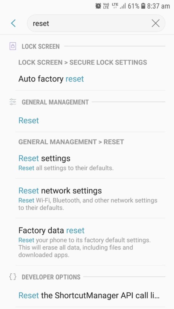 factory reset