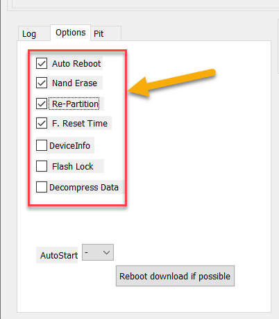 Re-Partition, Auto-Reboot, NAND Erase, and F. Reset Time