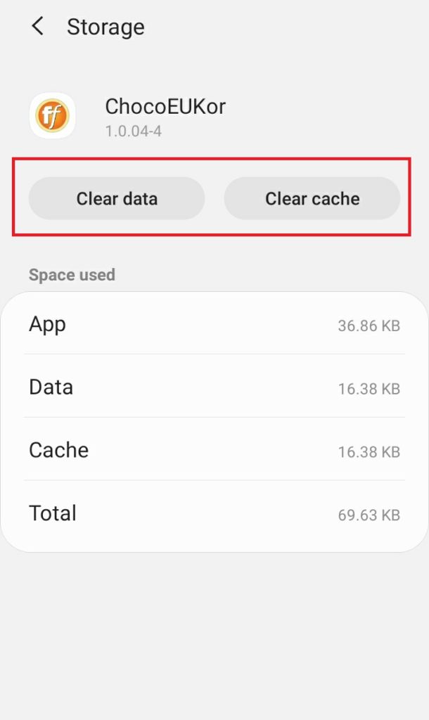 clear data and cache ChocoEUkor