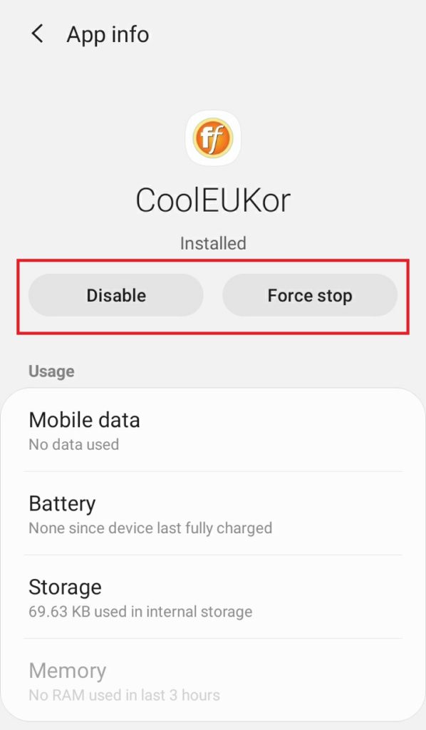 disable and force stop CoolEUkor