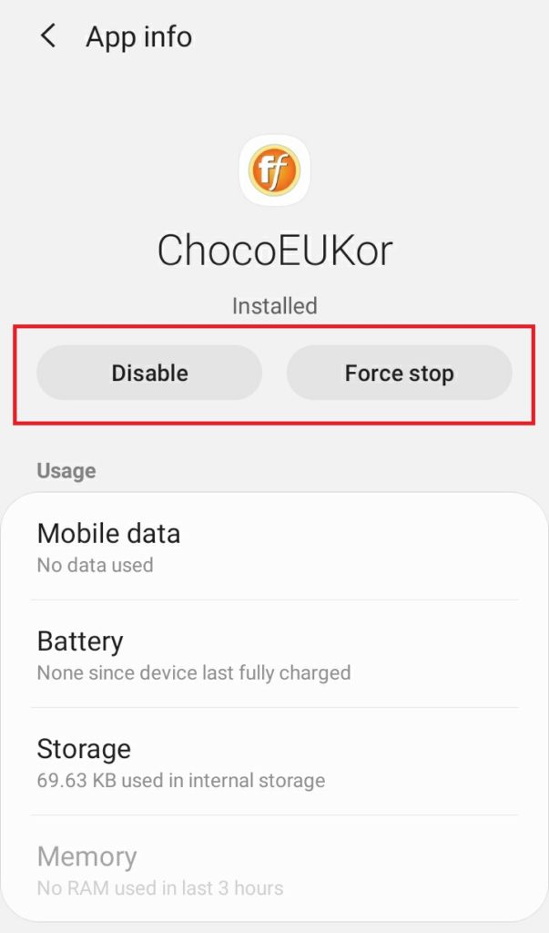 Disabling and Force stopping ChocoEUkor