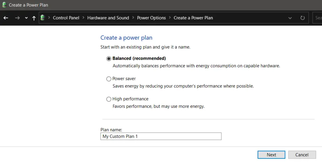 Change power plan