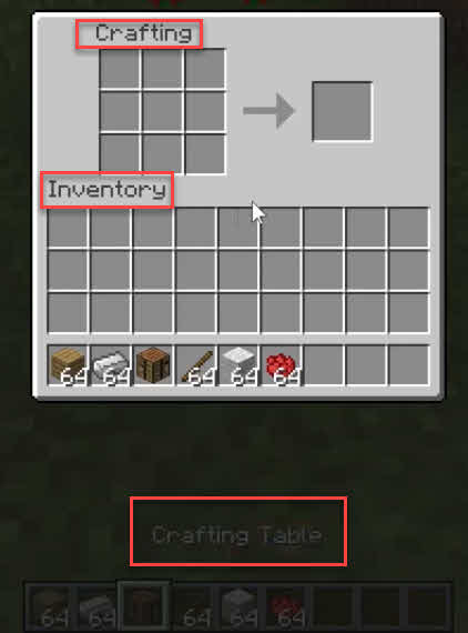 inventory/crafting table to make a shield in Minecraft
