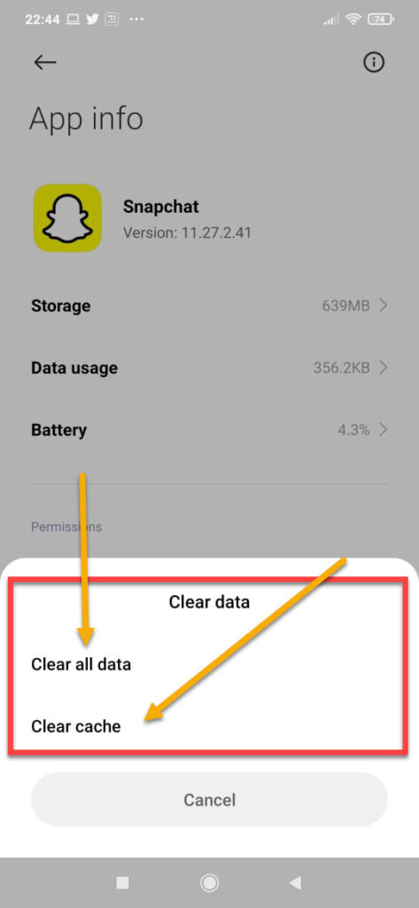 Clearing Data and Cache of the Snapchat App