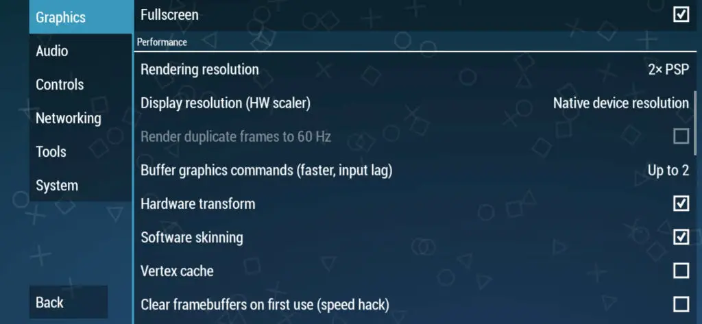 Graphics Setting PPSSPP Emulator