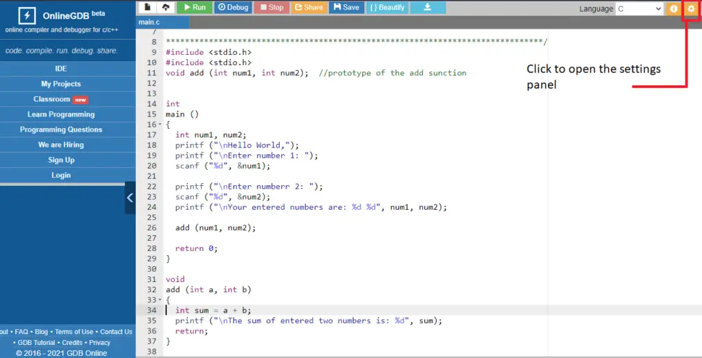 How to change the look of online GDB compiler?