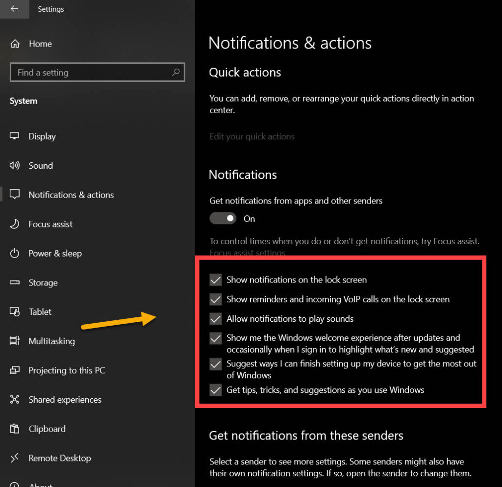 Turn off Windows Notifications Pop-Ups