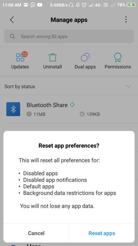 reset your app preferences to fix android.process.acore keeps stopping
