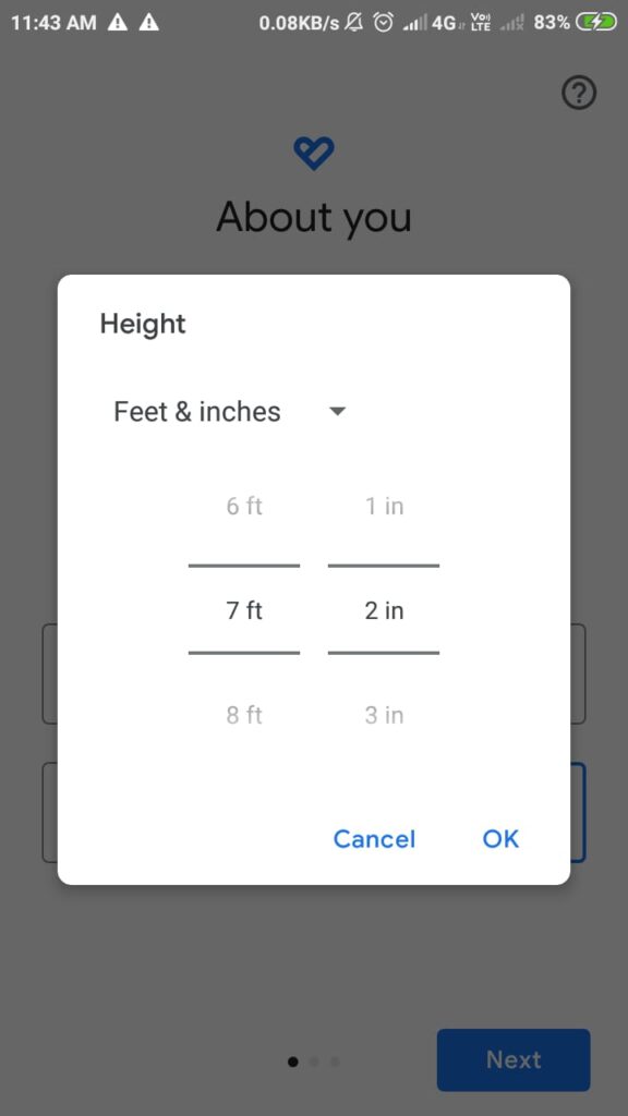 Setting Google pedometer