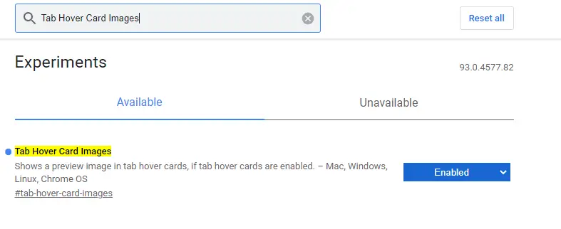 Tab Hover Card Images via Chrome://flags Settings