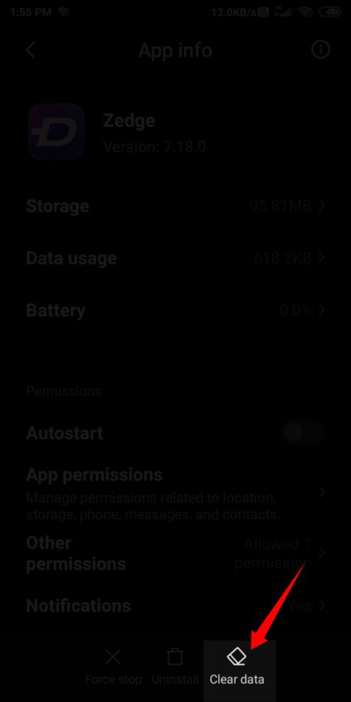 Zedge clear data