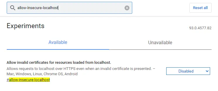 Allow Insecure Localhost with Chrome //flags Settings