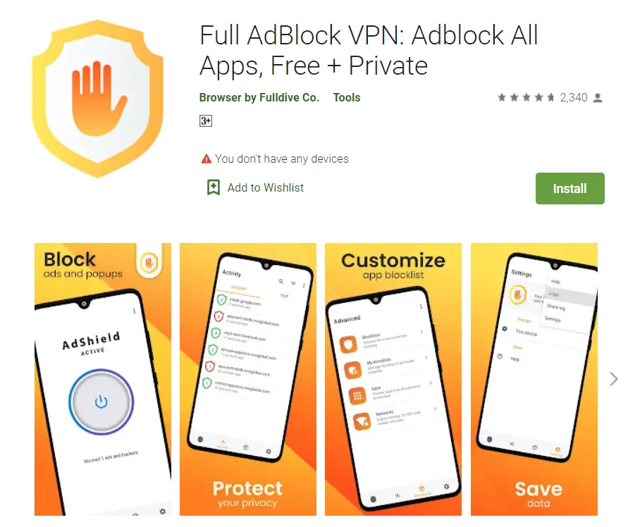 Full AdBlock VPN: Adblock All Apps, Free + Private