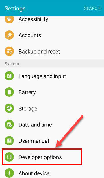 Samsung S6 developer options