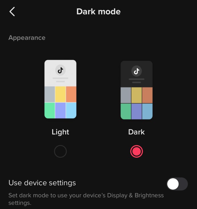 option to pick between light mode and dark mode