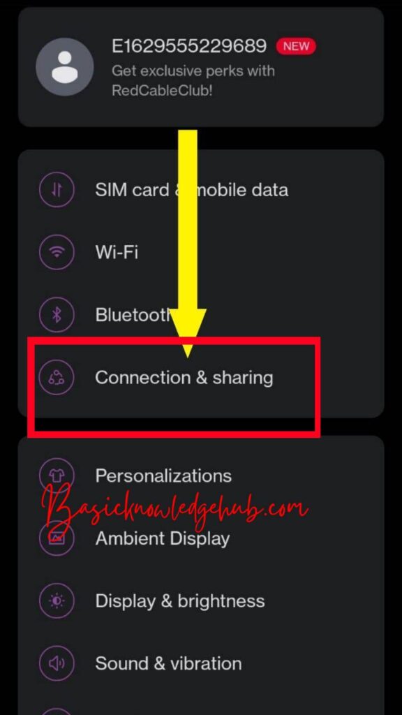 Go to connection and sharing